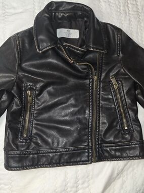 H&M Kids Brown Faux Leather Jacket with Gold Zippers